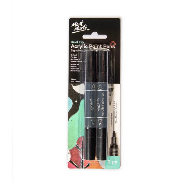 Mont Marte Dual Tip Acrylic Paint Pens Black 2pc